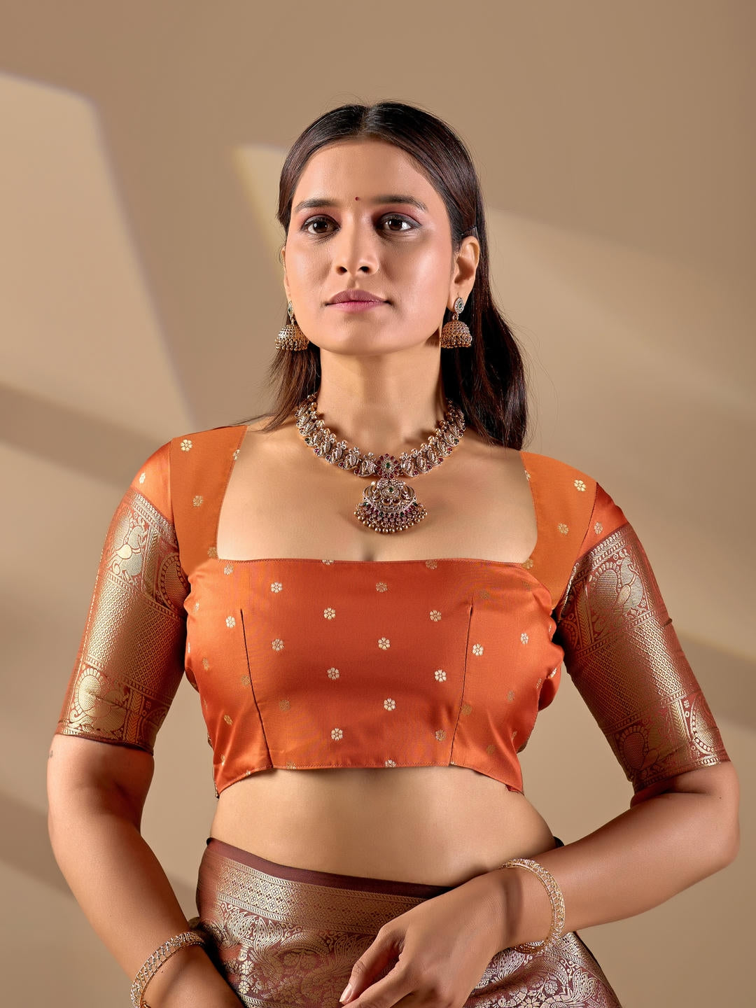 Samantha Orange Woven Design Premium Traditional Silk Fabric Saree With Orange Unstitched Blouse Piece Featuring A Heavy Zari Border For Women Ethnic Wedding And Festive Wear