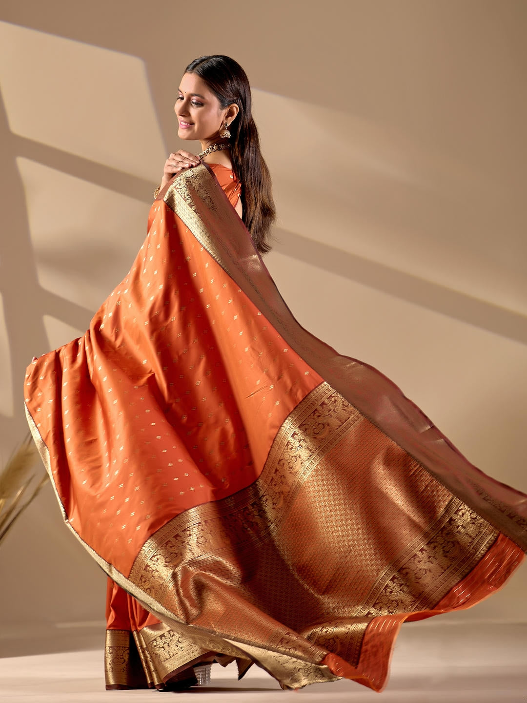 Samantha Orange Woven Design Premium Traditional Silk Fabric Saree With Orange Unstitched Blouse Piece Featuring A Heavy Zari Border For Women Ethnic Wedding And Festive Wear