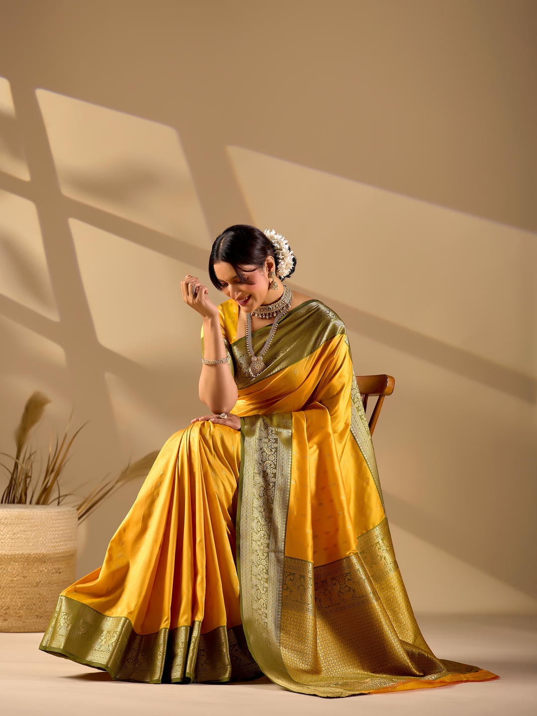 Samantha Yellow Woven Design Premium Traditional Silk Fabric Saree With Yellow Unstitched Blouse Piece Featuring A Heavy Zari Border For Women Ethnic Wedding And Festive Wear