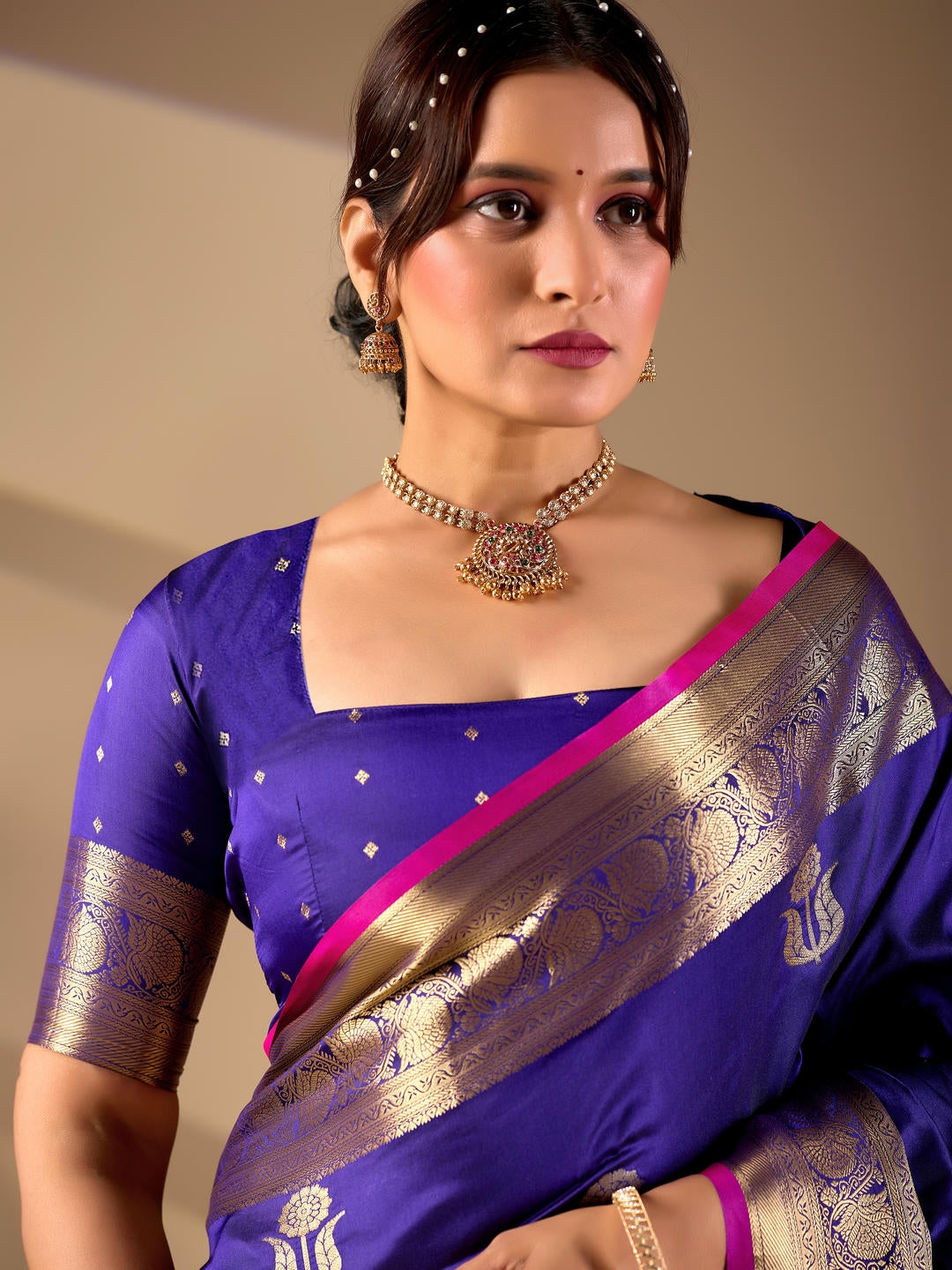 Samantha Blue Woven Design Premium Traditional Silk Fabric Saree With Blue Unstitched Blouse Piece Featuring A Heavy Zari Border For Women Ethnic Wedding And Festive Wear