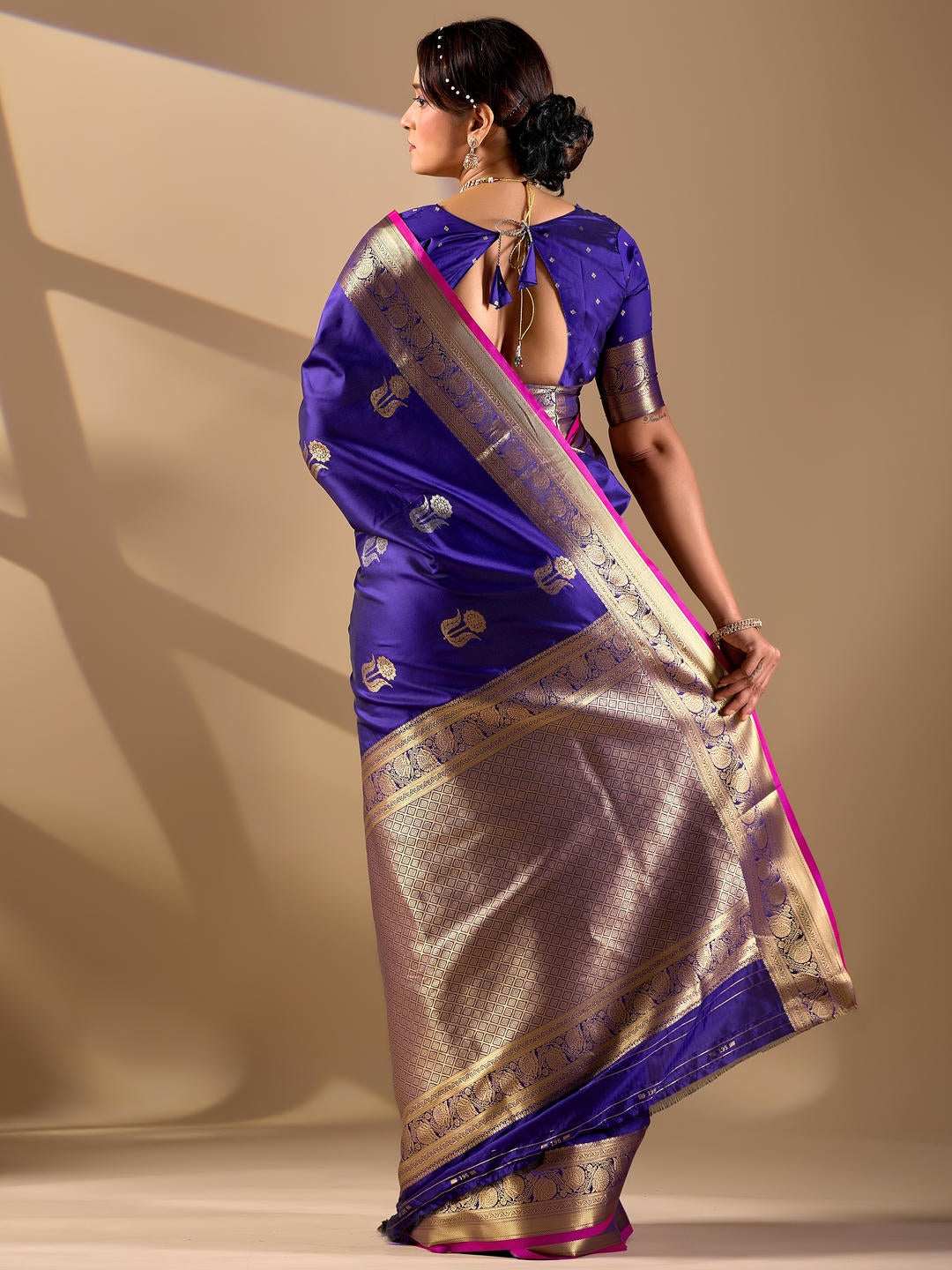 Samantha Blue Woven Design Premium Traditional Silk Fabric Saree With Blue Unstitched Blouse Piece Featuring A Heavy Zari Border For Women Ethnic Wedding And Festive Wear
