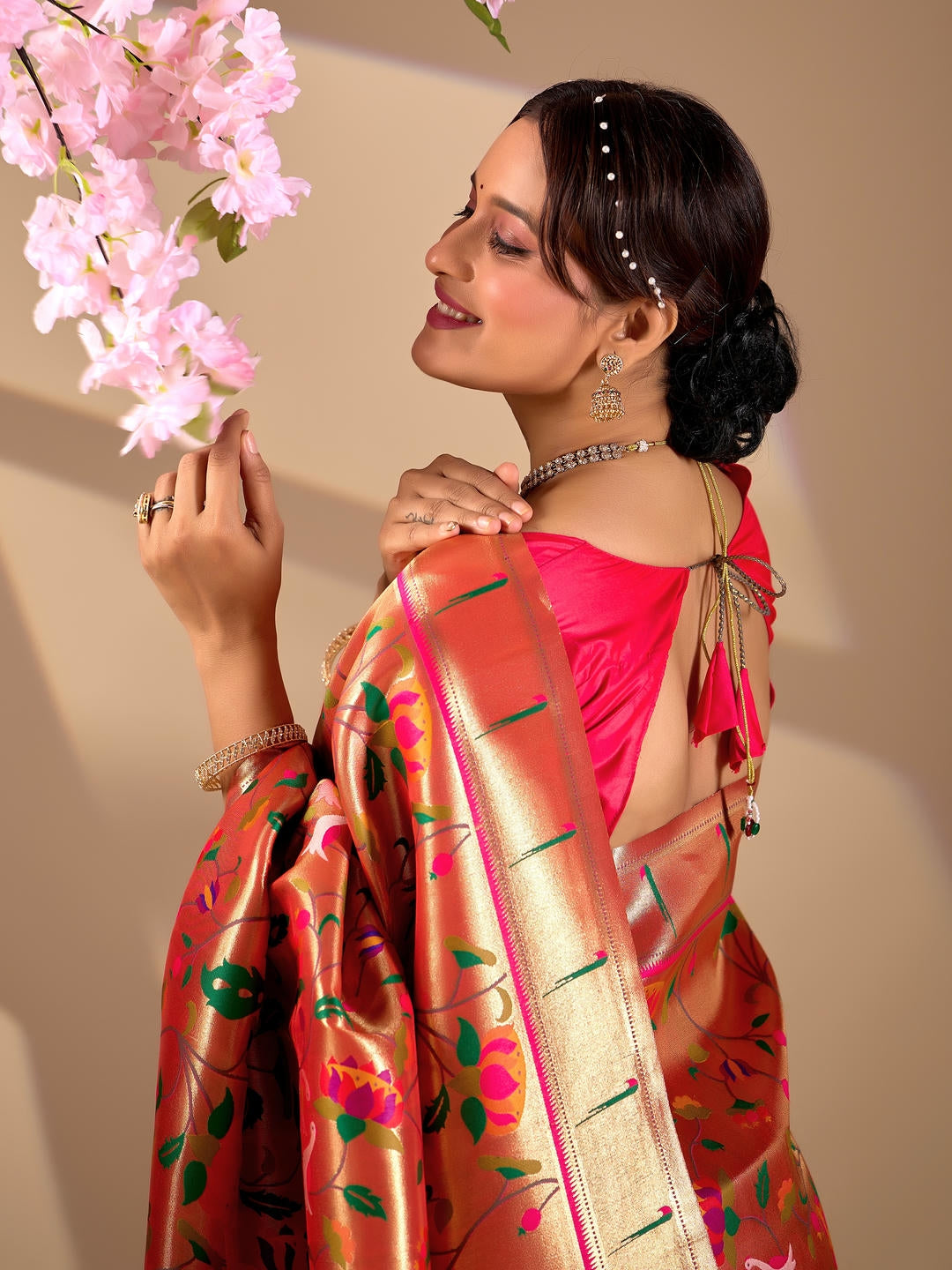 Samantha Gold Woven Design Premium Traditional Silk Fabric Saree With Gold Unstitched Blouse Piece Featuring A Heavy Zari Border For Women Ethnic Wedding And Festive Wear