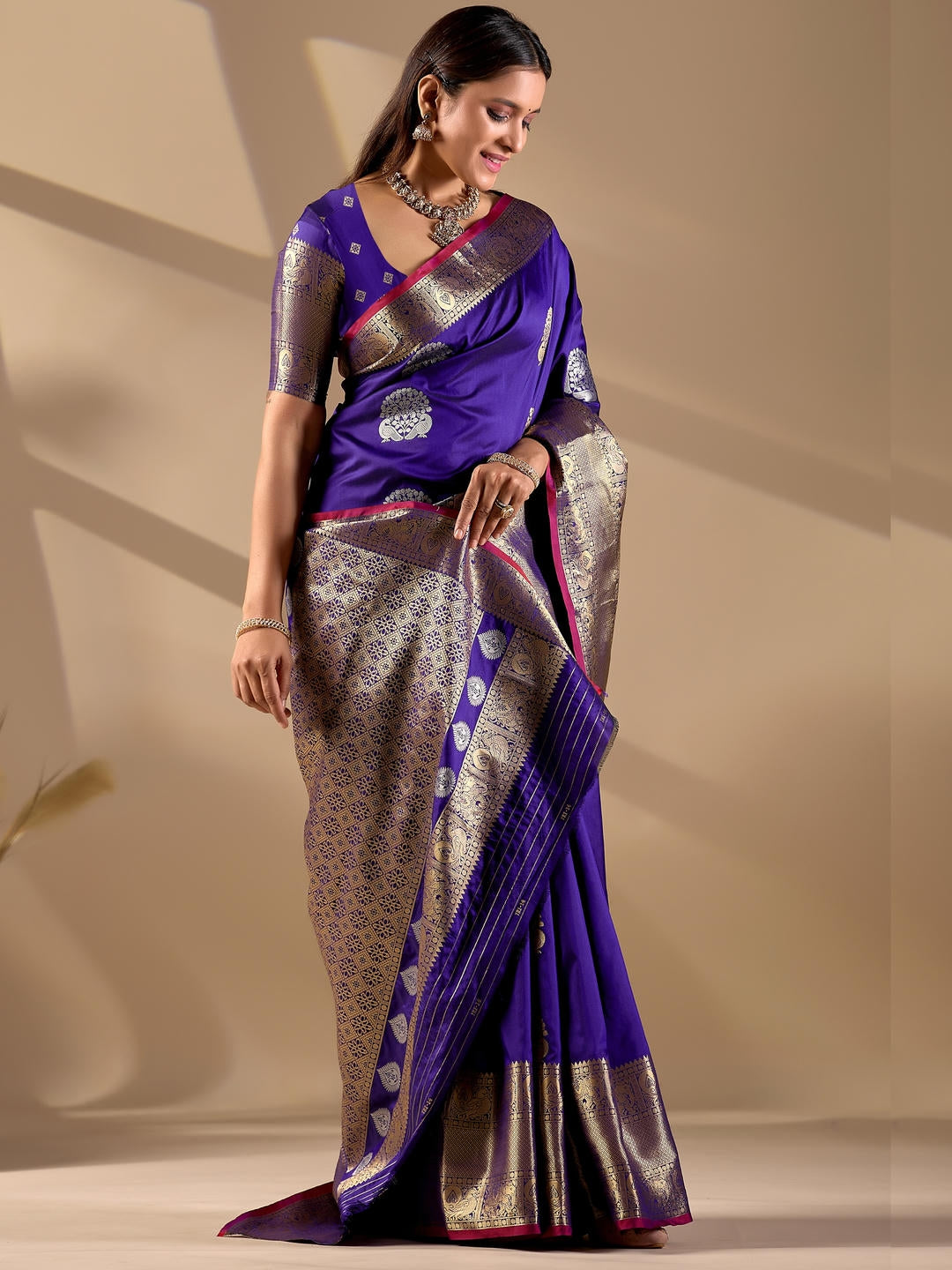 Samantha Blue Woven Design Premium Traditional Silk Fabric Saree With Blue Unstitched Blouse Piece Featuring A Heavy Zari Border For Women Ethnic Wedding And Festive Wear