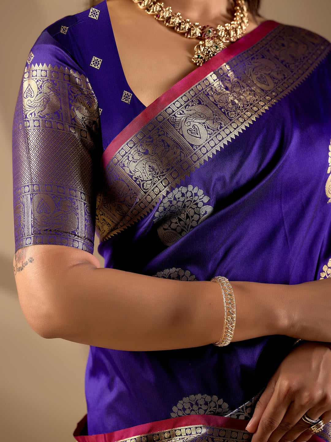 Samantha Blue Woven Design Premium Traditional Silk Fabric Saree With Blue Unstitched Blouse Piece Featuring A Heavy Zari Border For Women Ethnic Wedding And Festive Wear