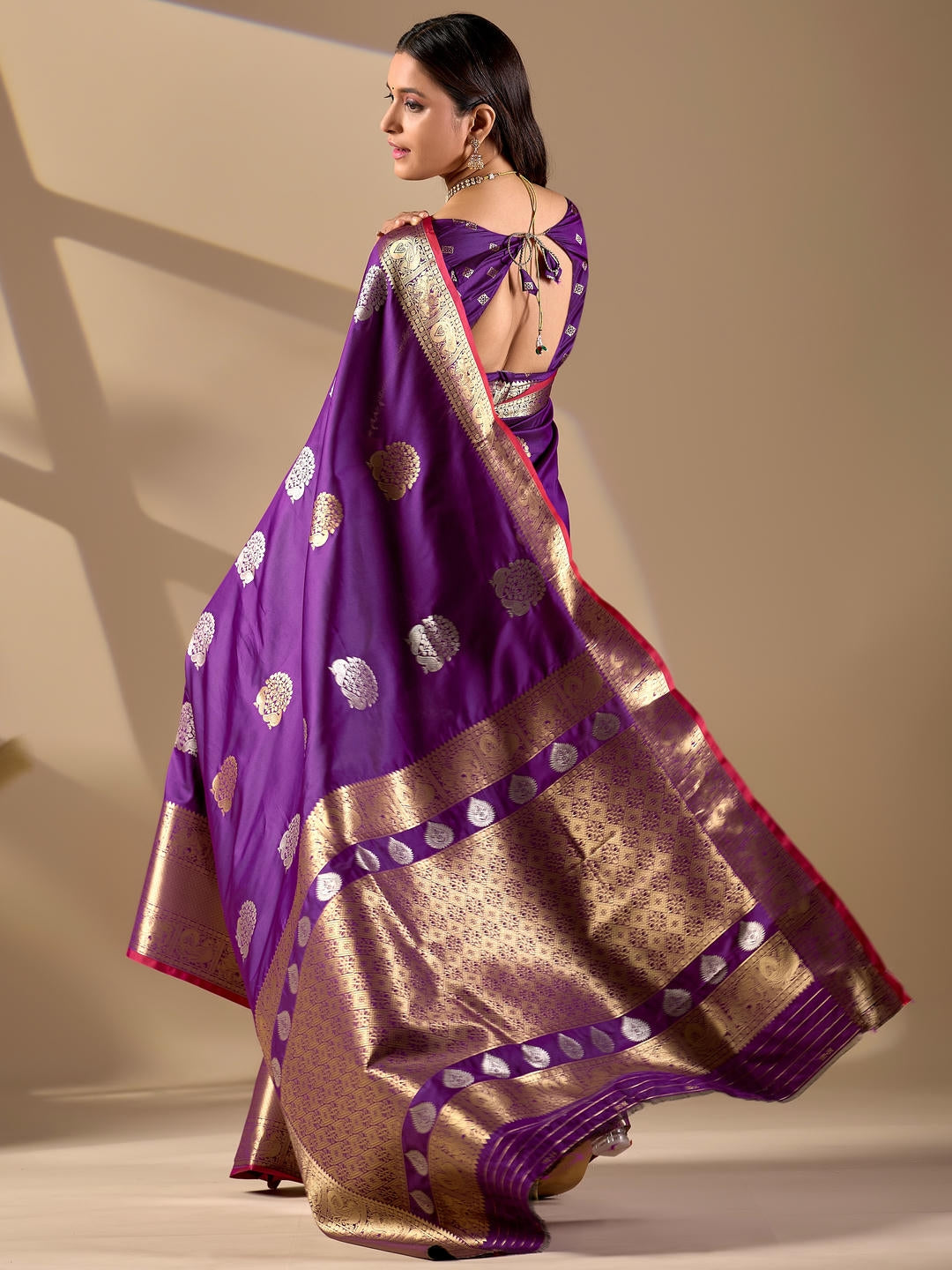 Samantha Purple Woven Design Premium Traditional Silk Fabric Saree With Purple Unstitched Blouse Piece Featuring A Heavy Zari Border For Women Ethnic Wedding And Festive Wear