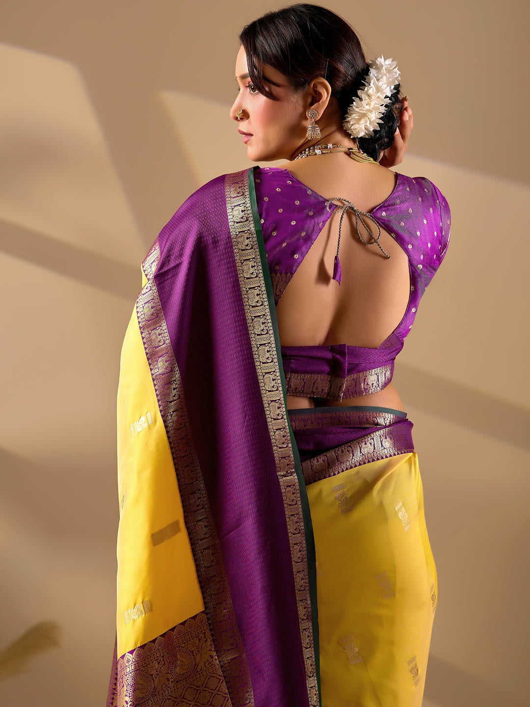 Samantha Yellow Woven Design Premium Traditional Silk Fabric Saree With Yellow Unstitched Blouse Piece Featuring A Heavy Zari Border For Women Ethnic Wedding And Festive Wear