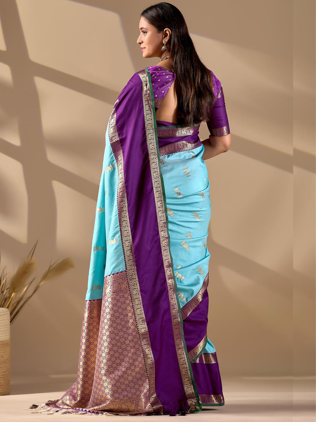 Samantha Sky Blue Woven Design Premium Traditional Silk Fabric Saree With Blue Unstitched Blouse Piece Featuring A Heavy Zari Border For Women Ethnic Wedding And Festive Wear