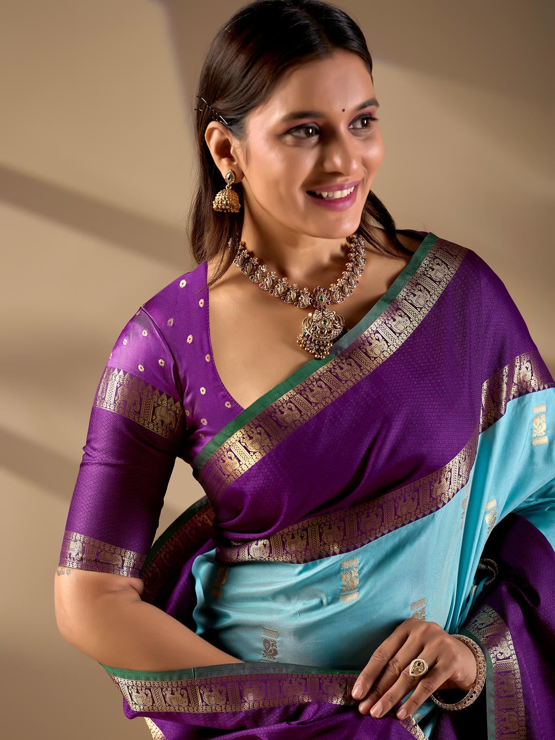 Samantha Sky Blue Woven Design Premium Traditional Silk Fabric Saree With Blue Unstitched Blouse Piece Featuring A Heavy Zari Border For Women Ethnic Wedding And Festive Wear