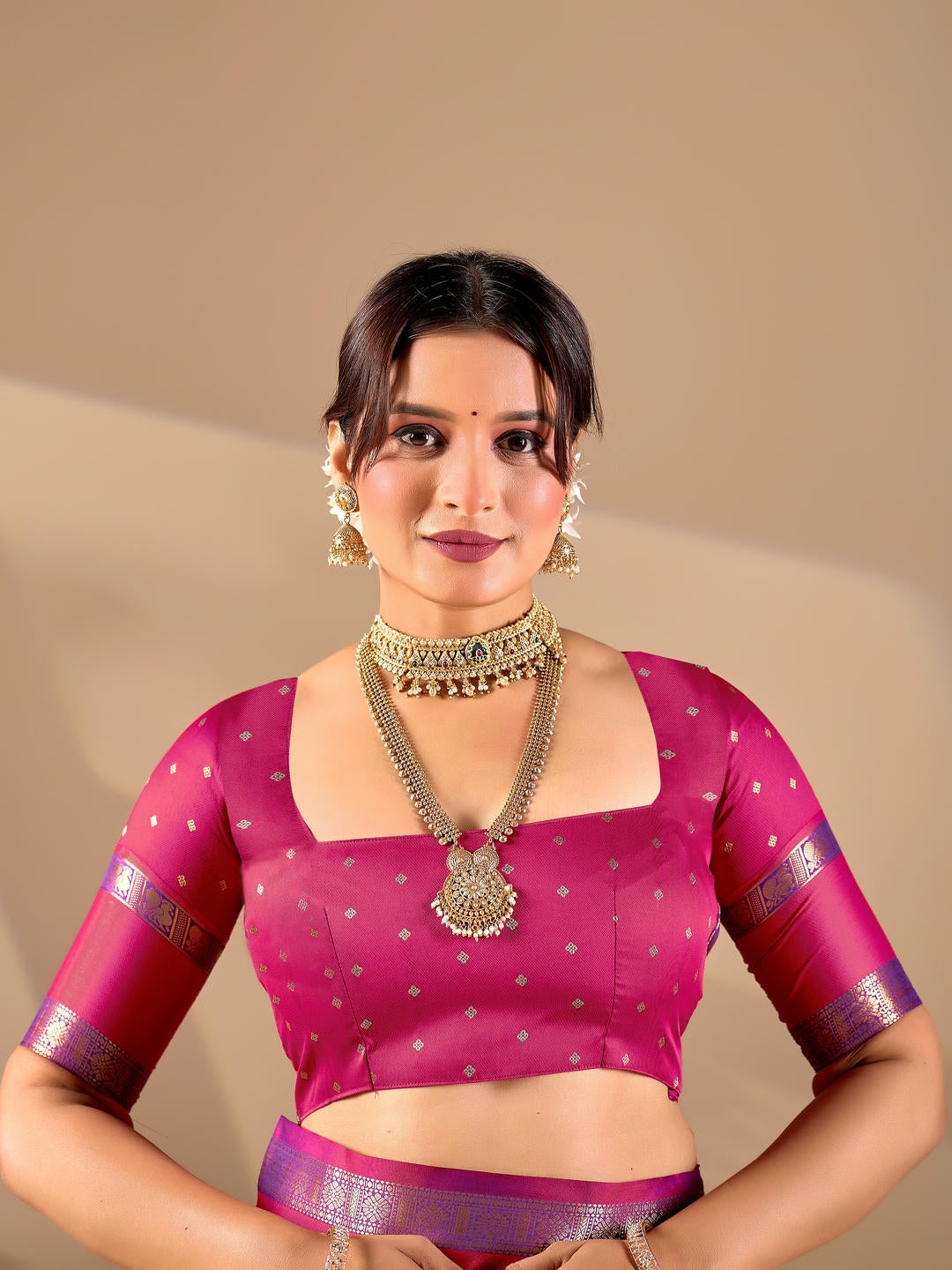 Samantha Violet Woven Design Premium Traditional Silk Fabric Saree With Violet Unstitched Blouse Piece Featuring A Heavy Zari Border For Women Ethnic Wedding And Festive Wear