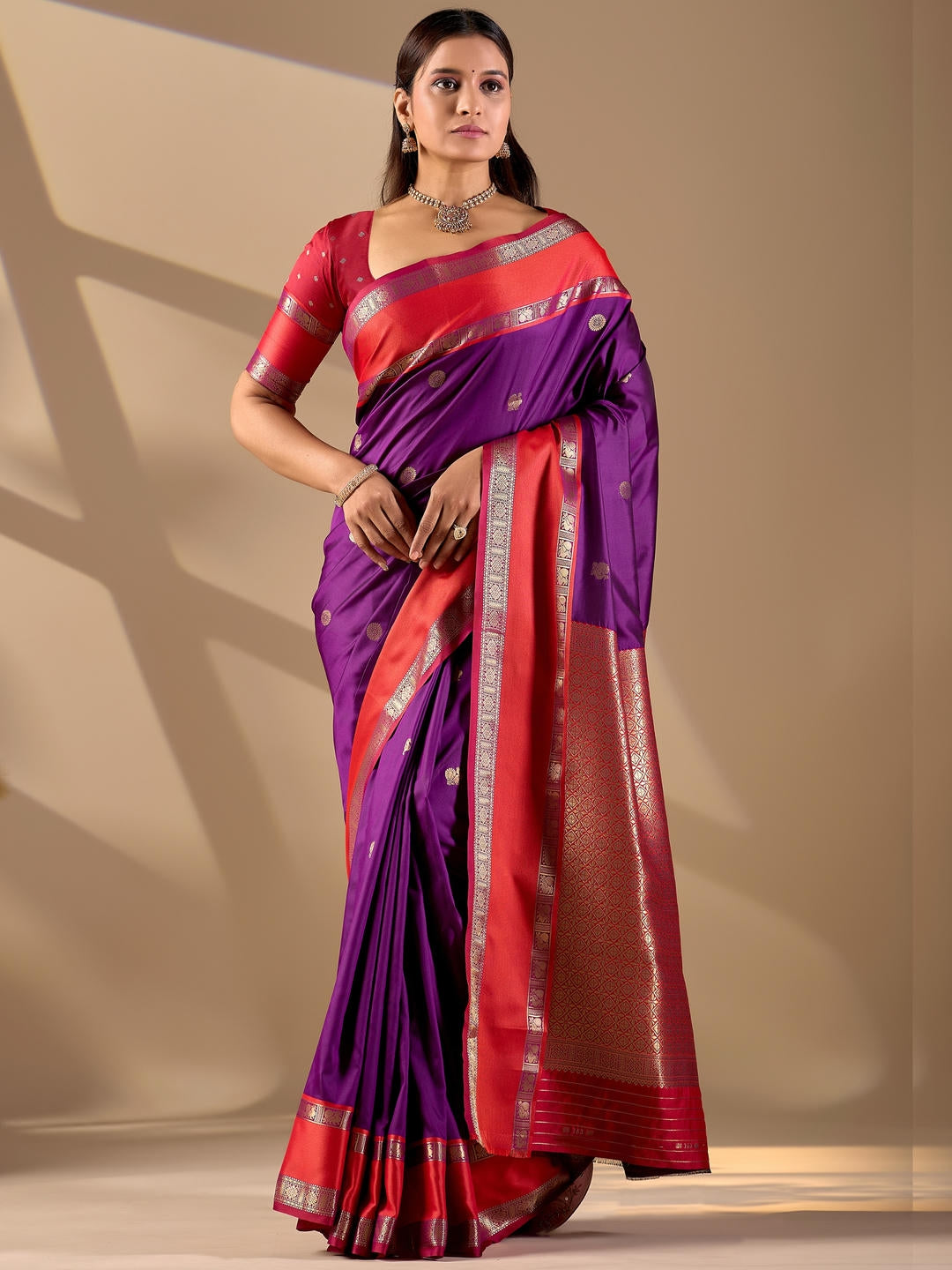 Samantha Purple Woven Design Premium Traditional Silk Fabric Saree With Purple Unstitched Blouse Piece Featuring A Heavy Zari Border For Women Ethnic Wedding And Festive Wear