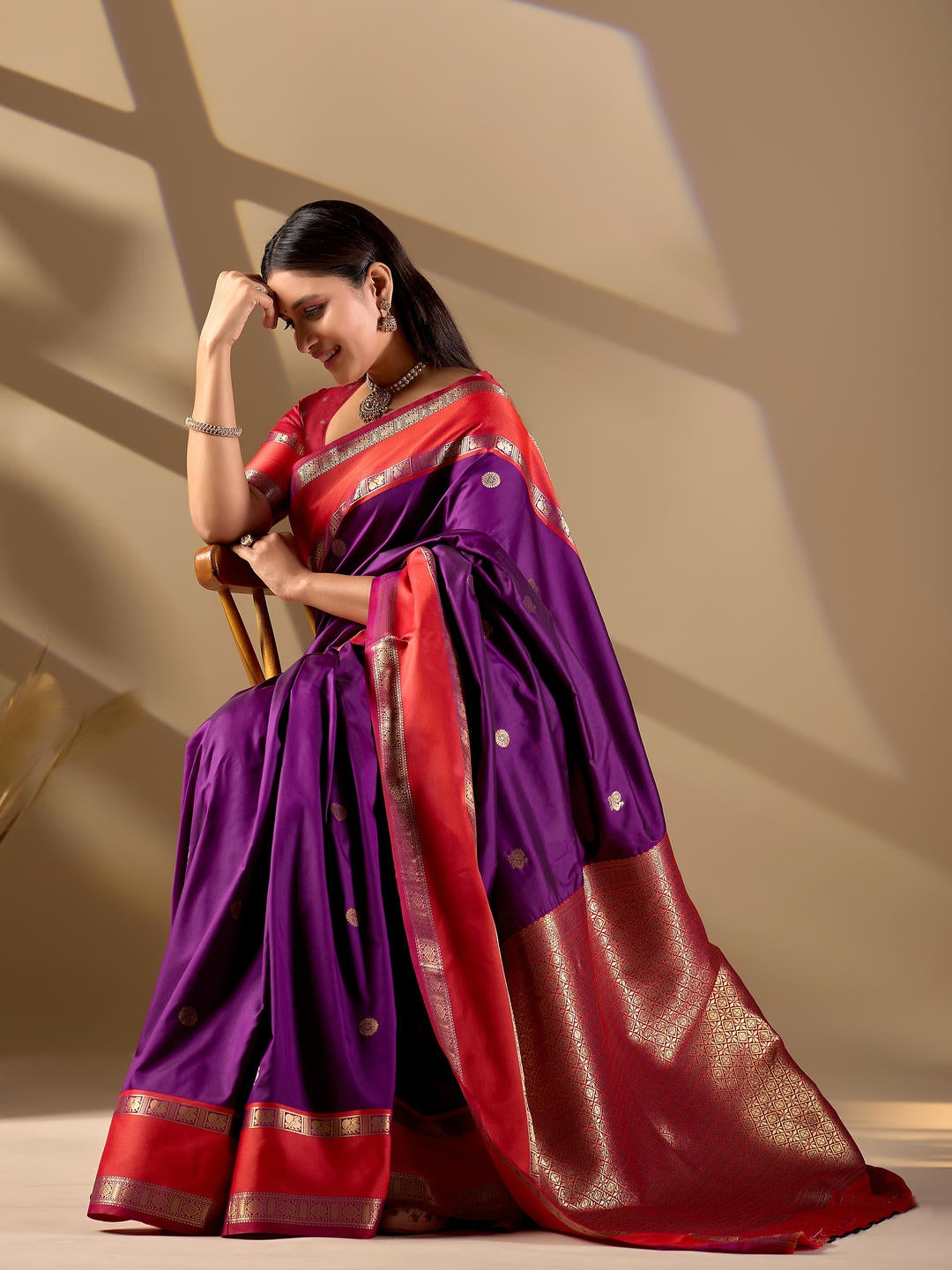 Samantha Purple Woven Design Premium Traditional Silk Fabric Saree With Purple Unstitched Blouse Piece Featuring A Heavy Zari Border For Women Ethnic Wedding And Festive Wear