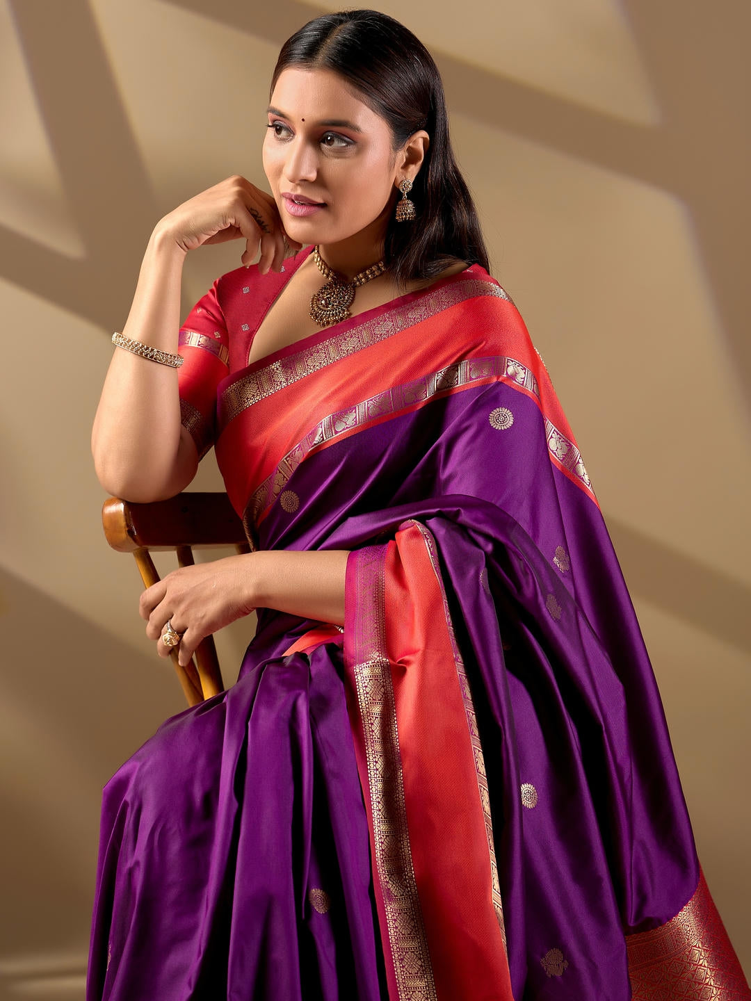 Samantha Purple Woven Design Premium Traditional Silk Fabric Saree With Purple Unstitched Blouse Piece Featuring A Heavy Zari Border For Women Ethnic Wedding And Festive Wear