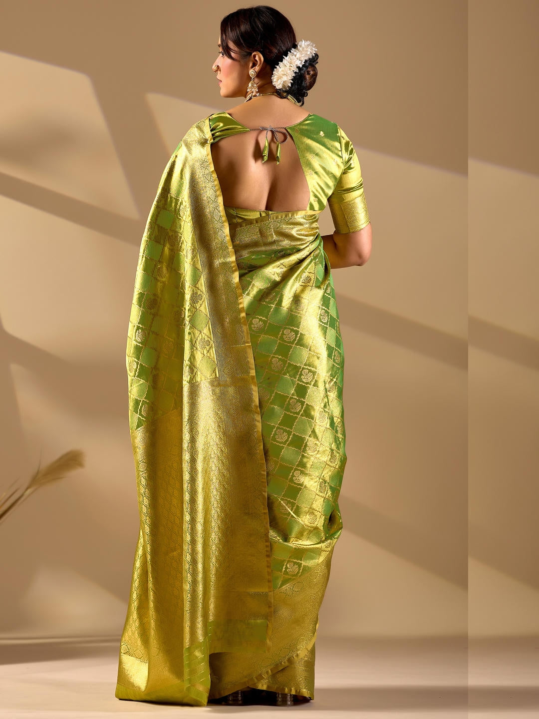 Samantha Green Gold Woven Design Premium Traditional Silk Fabric Saree With Green Unstitched Blouse Piece Featuring A Heavy Zari Border For Women Ethnic Wedding And Festive Wear