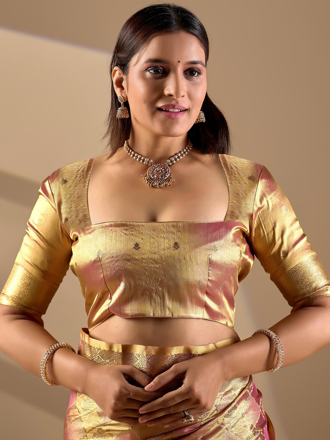 Samantha Beige Gold Woven Design Premium Traditional Silk Fabric Saree With Beige Unstitched Blouse Piece Featuring A Heavy Zari Border For Women Ethnic Wedding And Festive Wear