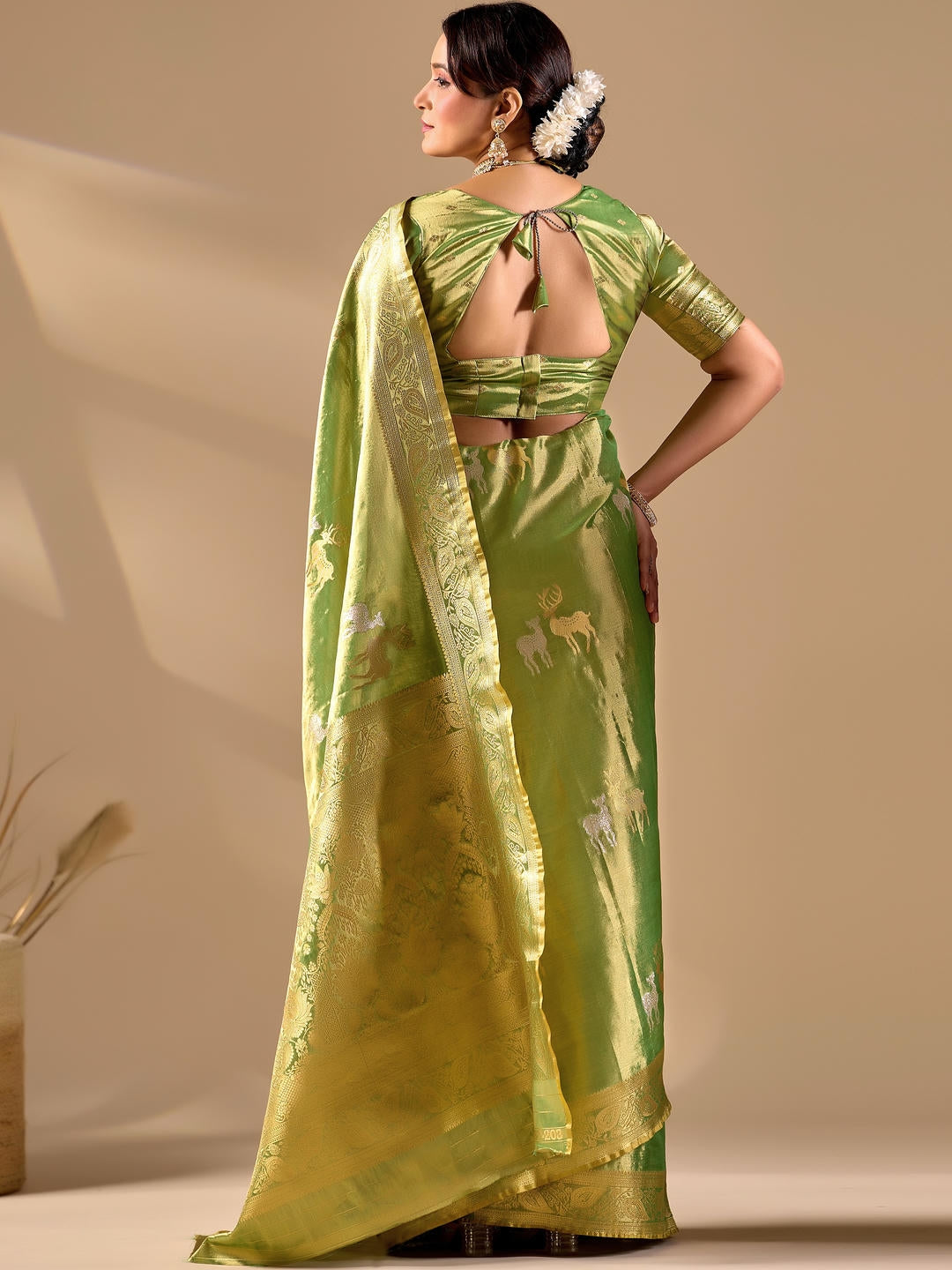 Samantha Green Woven Design Premium Traditional Silk Fabric Saree With Green Unstitched Blouse Piece Featuring A Heavy Zari Border For Women Ethnic Wedding And Festive Wear