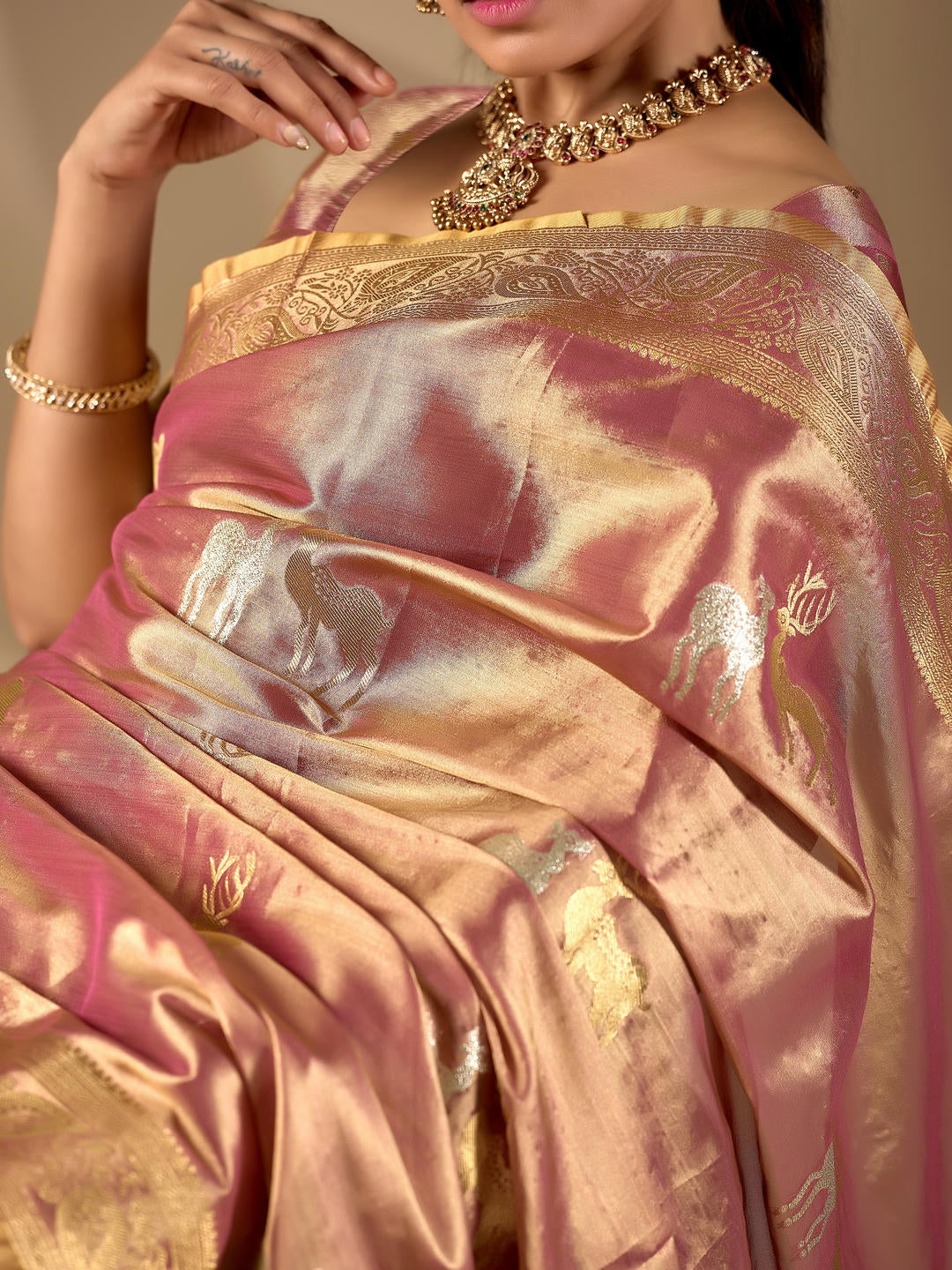 Samantha Peach Woven Design Premium Traditional Silk Fabric Saree With Peach Unstitched Blouse Piece Featuring A Heavy Zari Border For Women Ethnic Wedding And Festive Wear