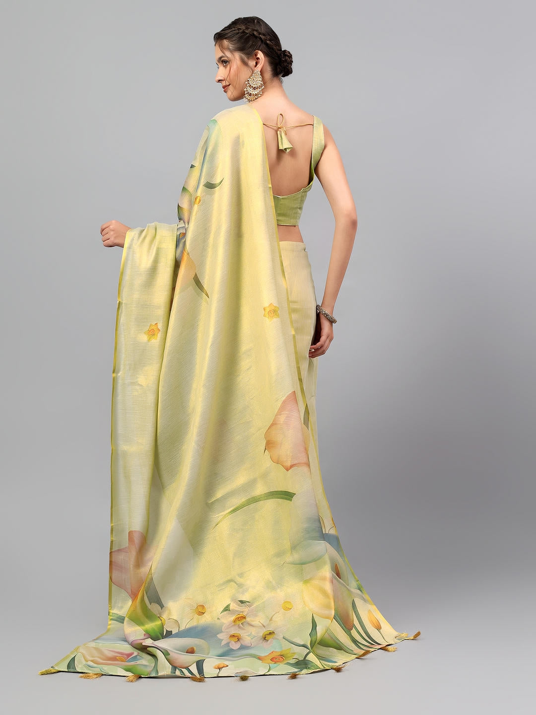 Samantha Beige Gold Art Tissue Silk Saree | Embroidered Zari Border