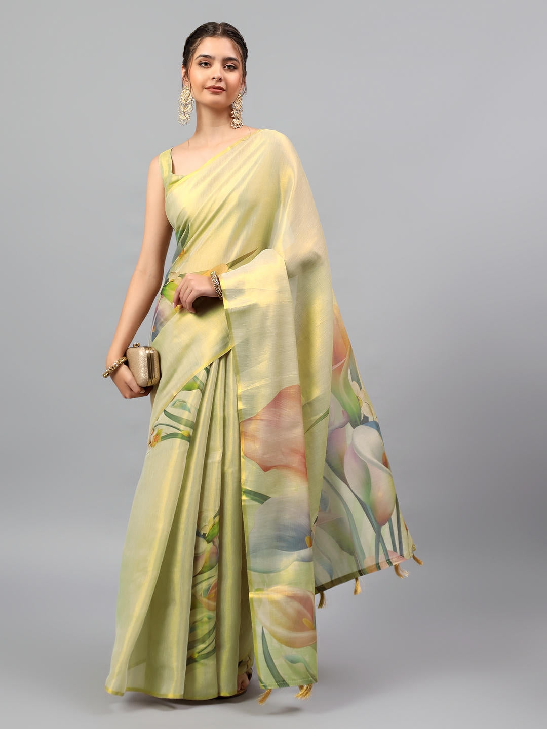Samantha Beige Gold Art Tissue Silk Saree | Embroidered Zari Border