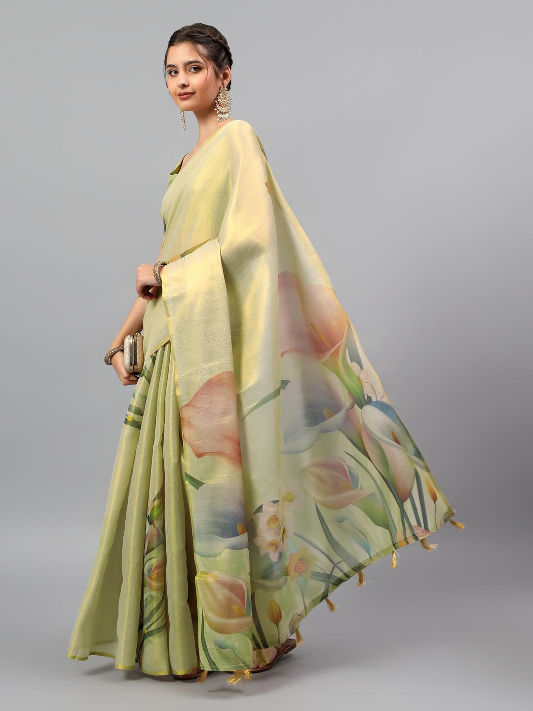 Samantha Beige Gold Art Tissue Silk Saree | Embroidered Zari Border