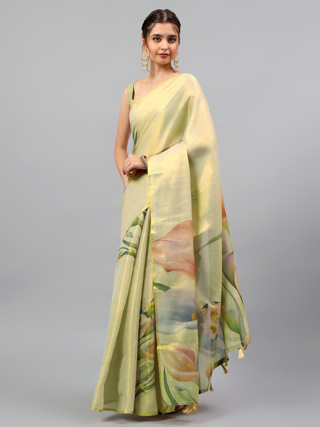 Samantha Beige Gold Art Tissue Silk Saree | Embroidered Zari Border