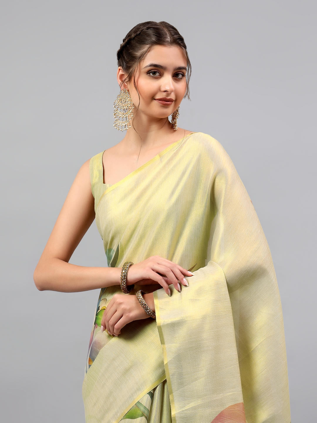 Samantha Beige Gold Art Tissue Silk Saree | Embroidered Zari Border