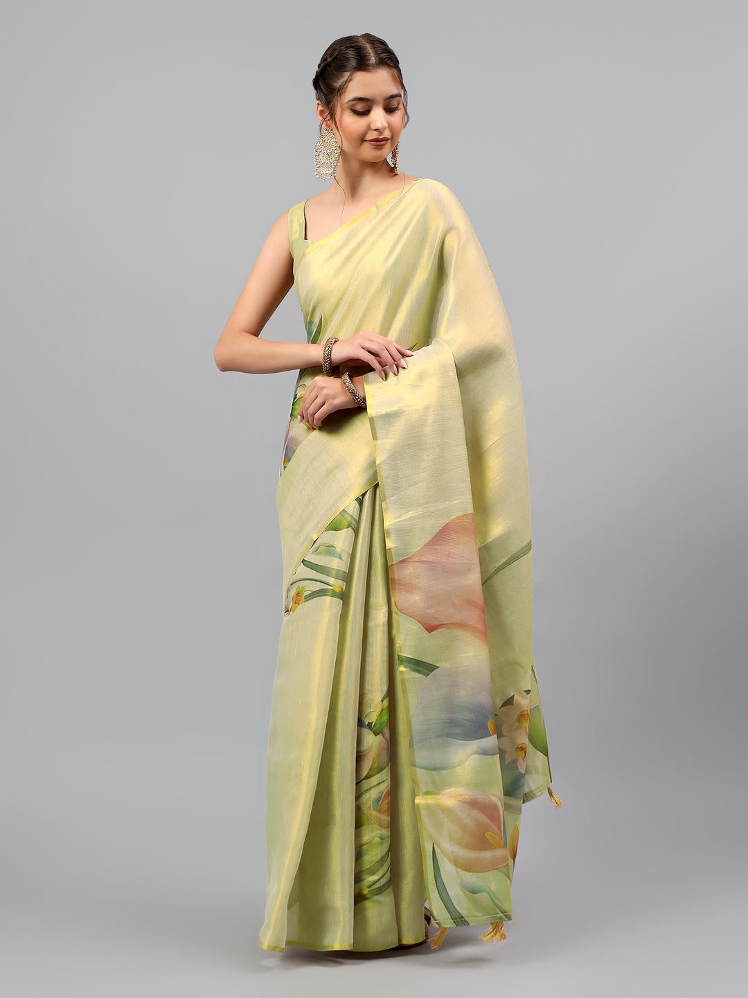 Samantha Beige Gold Art Tissue Silk Saree | Embroidered Zari Border