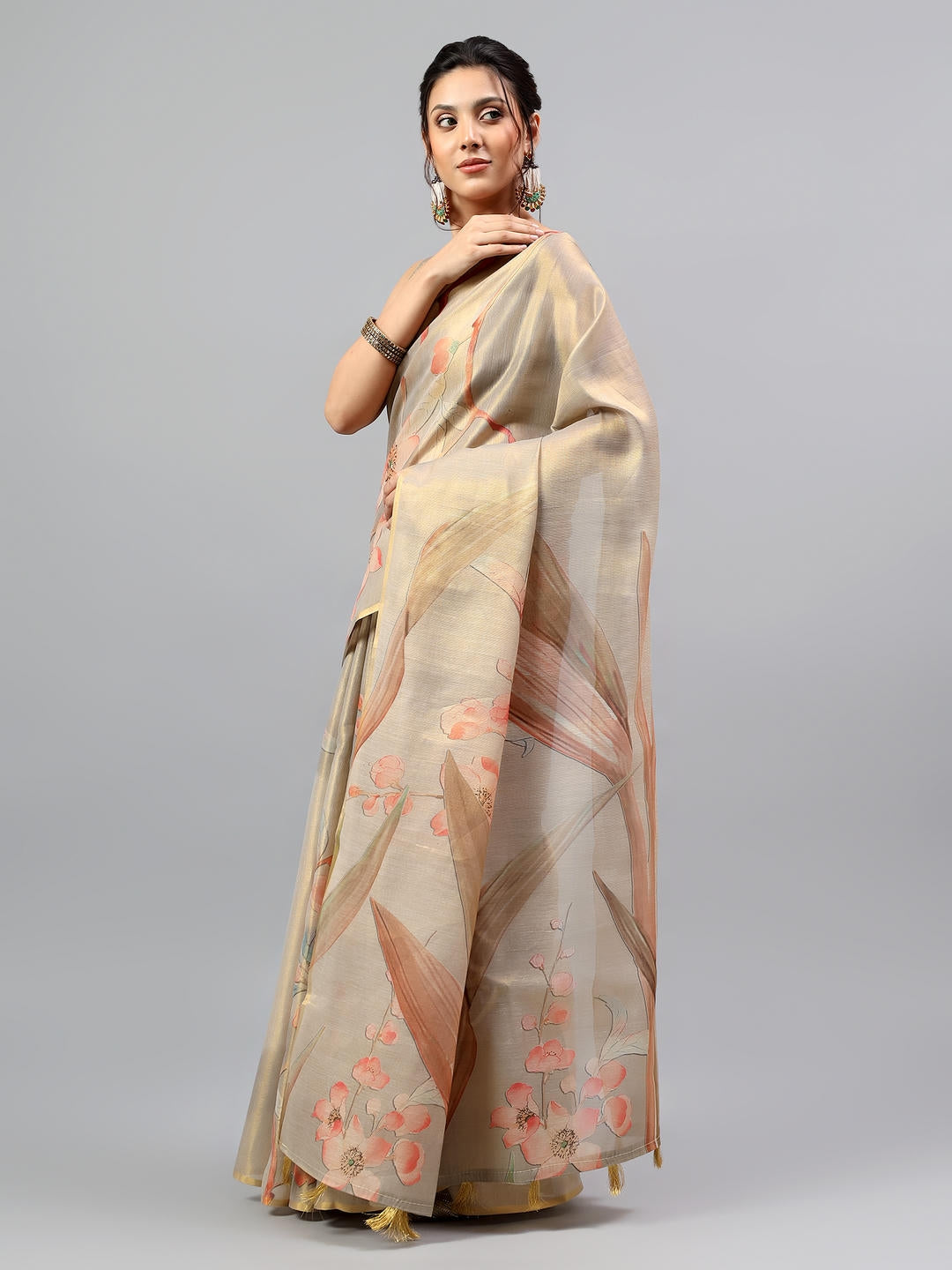 Samantha Rust Gold Art Tissue Silk Saree | Embroidered Zari Border