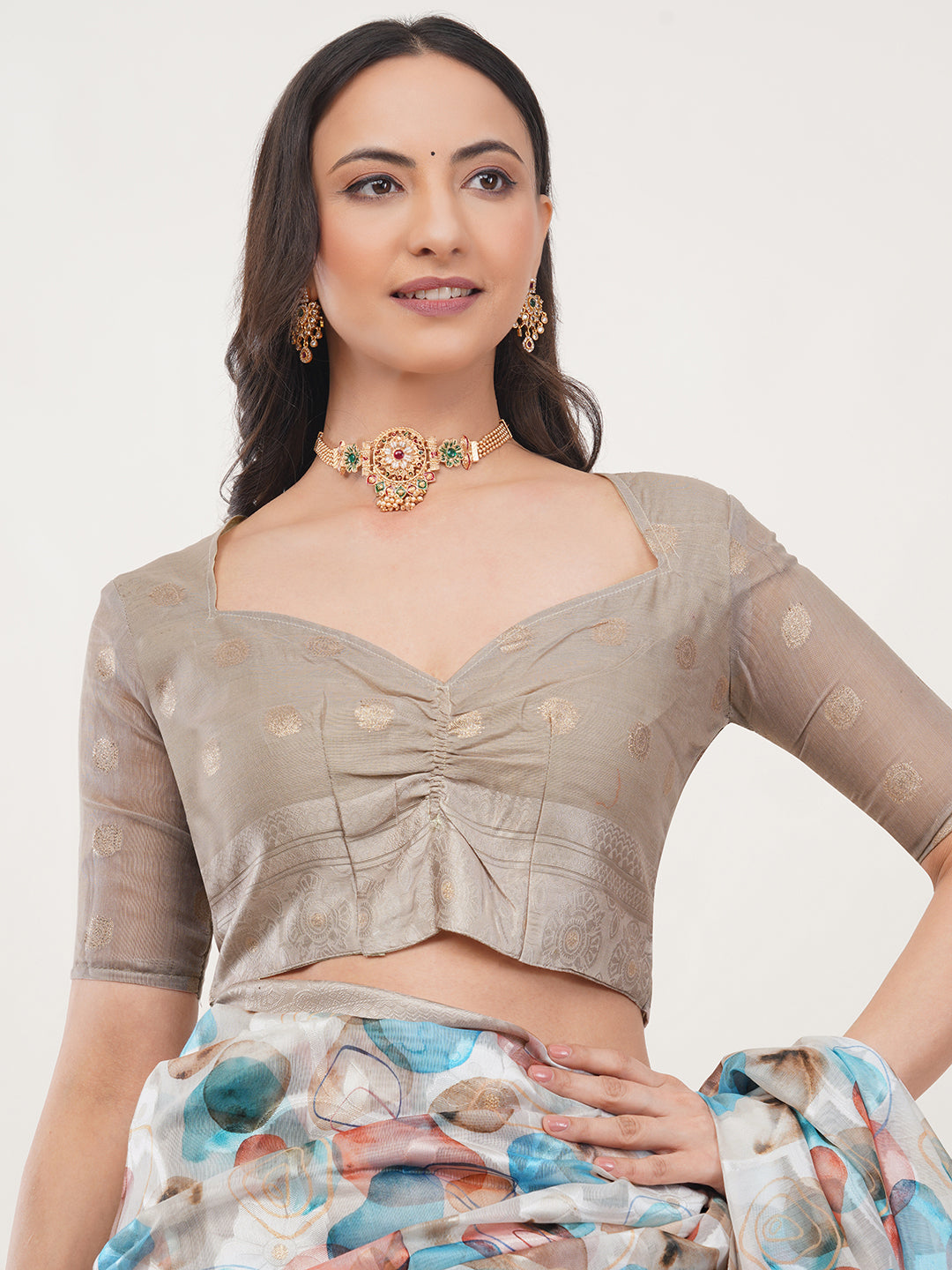 Samantha Creambeige Off White Floral Printed Chanderi Saree with Zari Pallu