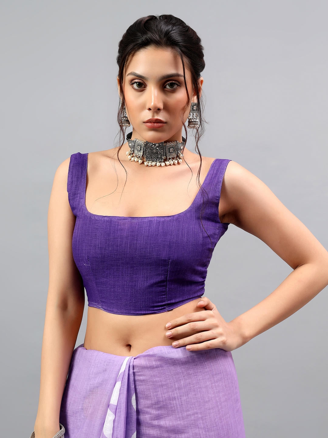 Samantha Lavender Purple Art Linen Saree | Bold Daisy Floral Print