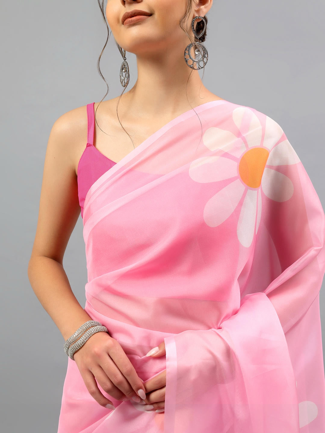 Samantha Magenta Pink Floral Printed Saree | Sheer Bold Drape