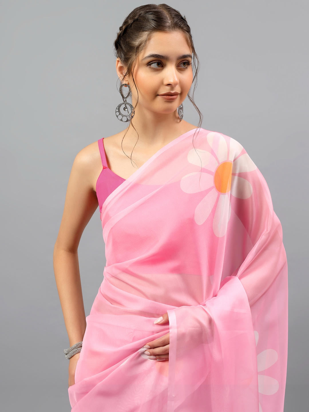 Samantha Magenta Pink Floral Printed Saree | Sheer Bold Drape