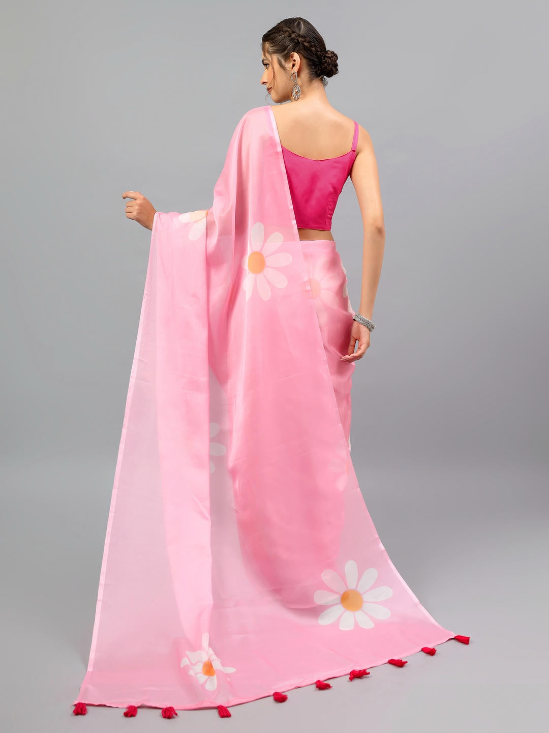 Samantha Magenta Pink Floral Printed Saree | Sheer Bold Drape