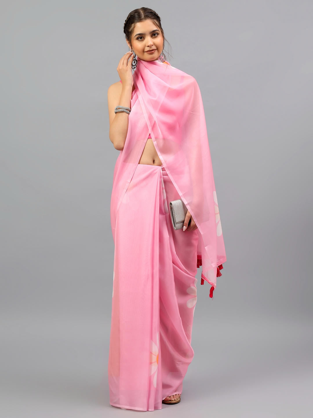 Samantha Magenta Pink Floral Printed Saree | Sheer Bold Drape