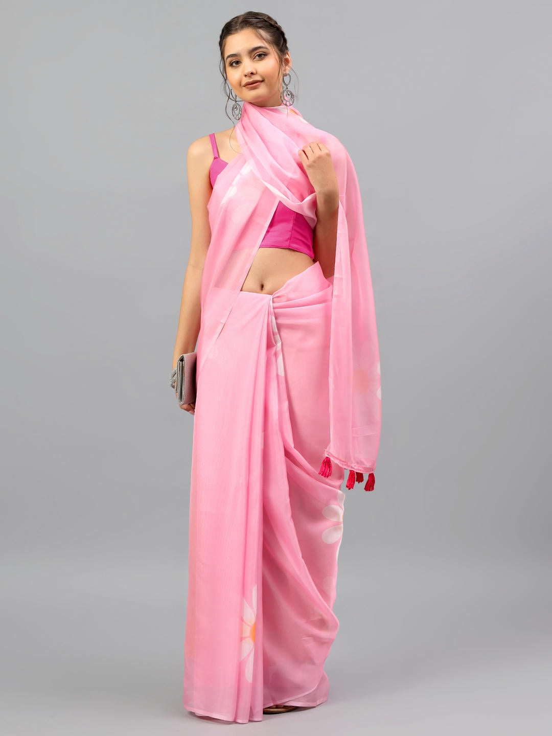 Samantha Magenta Pink Floral Printed Saree | Sheer Bold Drape