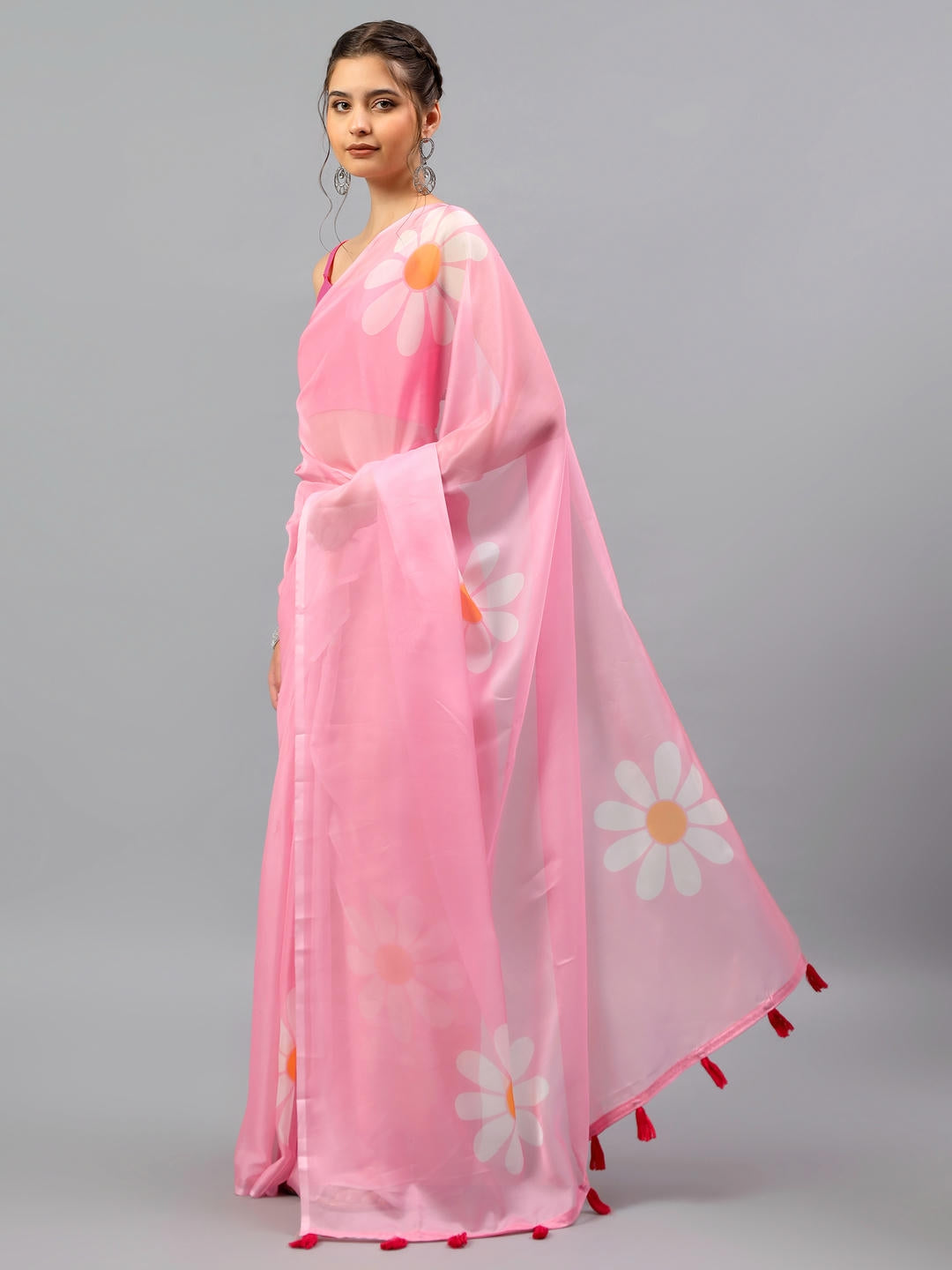 Samantha Magenta Pink Floral Printed Saree | Sheer Bold Drape
