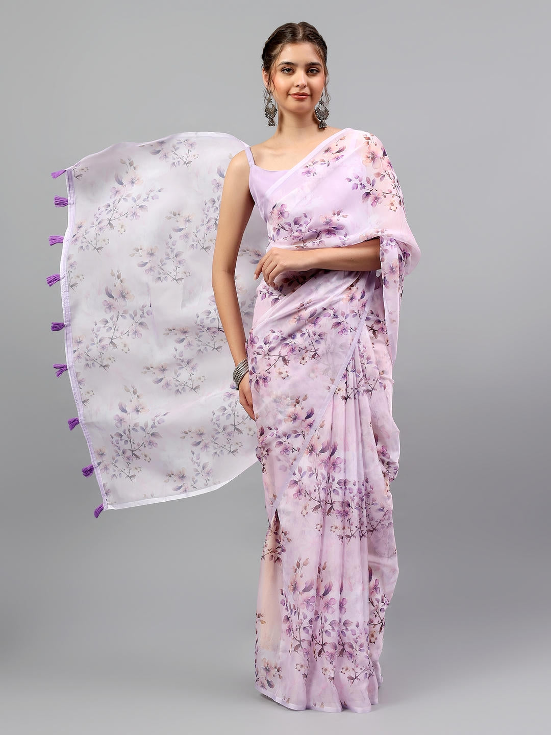 Samantha Lavender Lilac Floral Printed Saree | Sheer Dreamy Drape