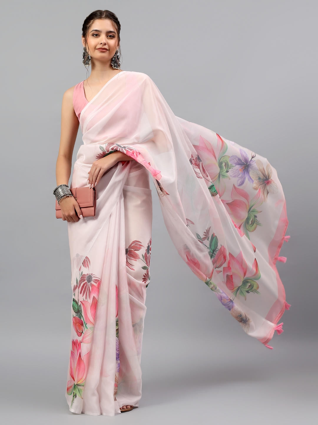 Samantha Blush Pink Floral Printed Saree | Sheer Romantic Drape