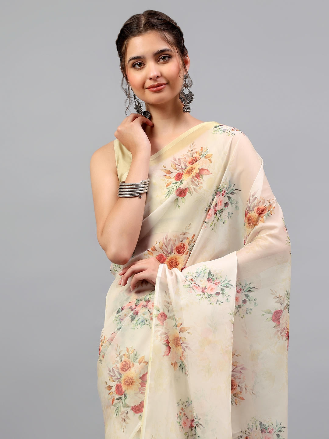 Samantha Earthy Rusty Green Floral Printed Saree | Sheer Vintage Drape