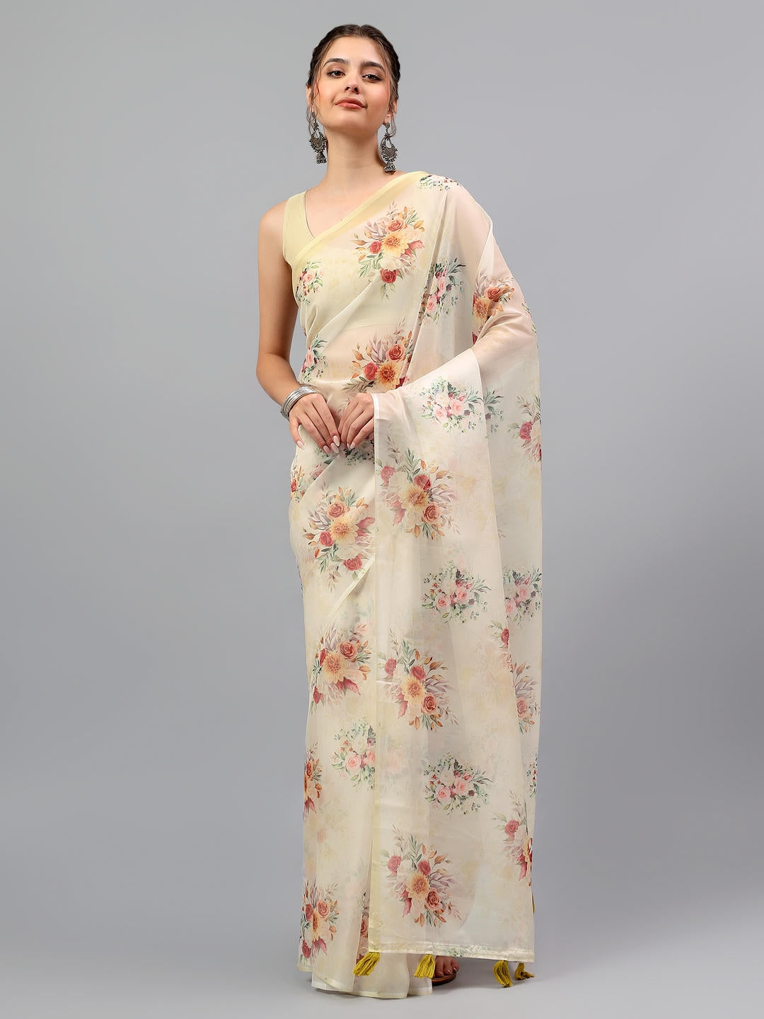 Samantha Earthy Rusty Green Floral Printed Saree | Sheer Vintage Drape