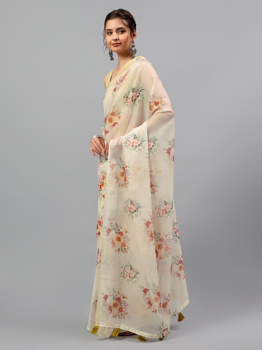 Samantha Earthy Rusty Green Floral Printed Saree | Sheer Vintage Drape