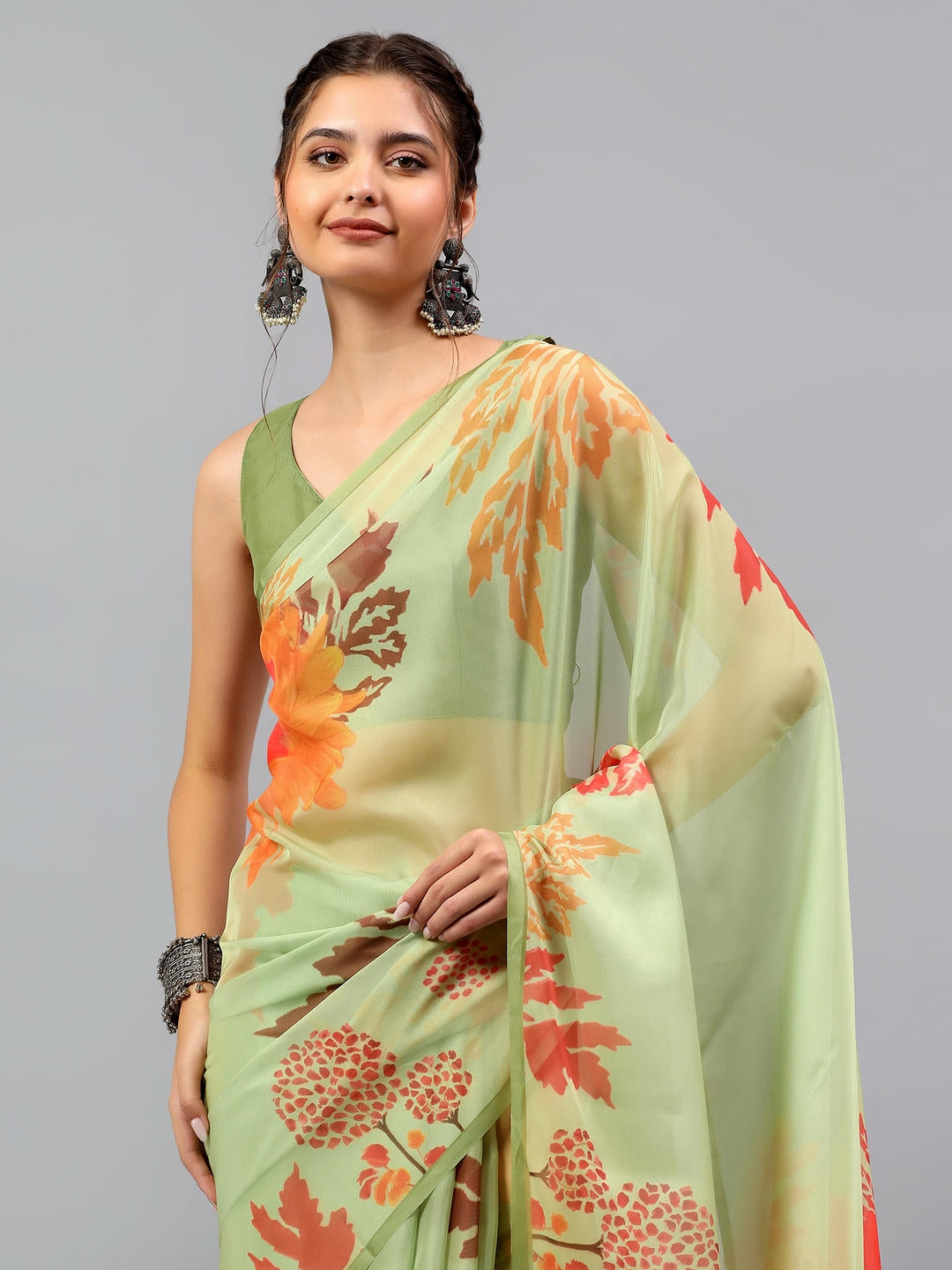 Samantha Mint Green Floral Printed Saree | Sheer Spring Drape