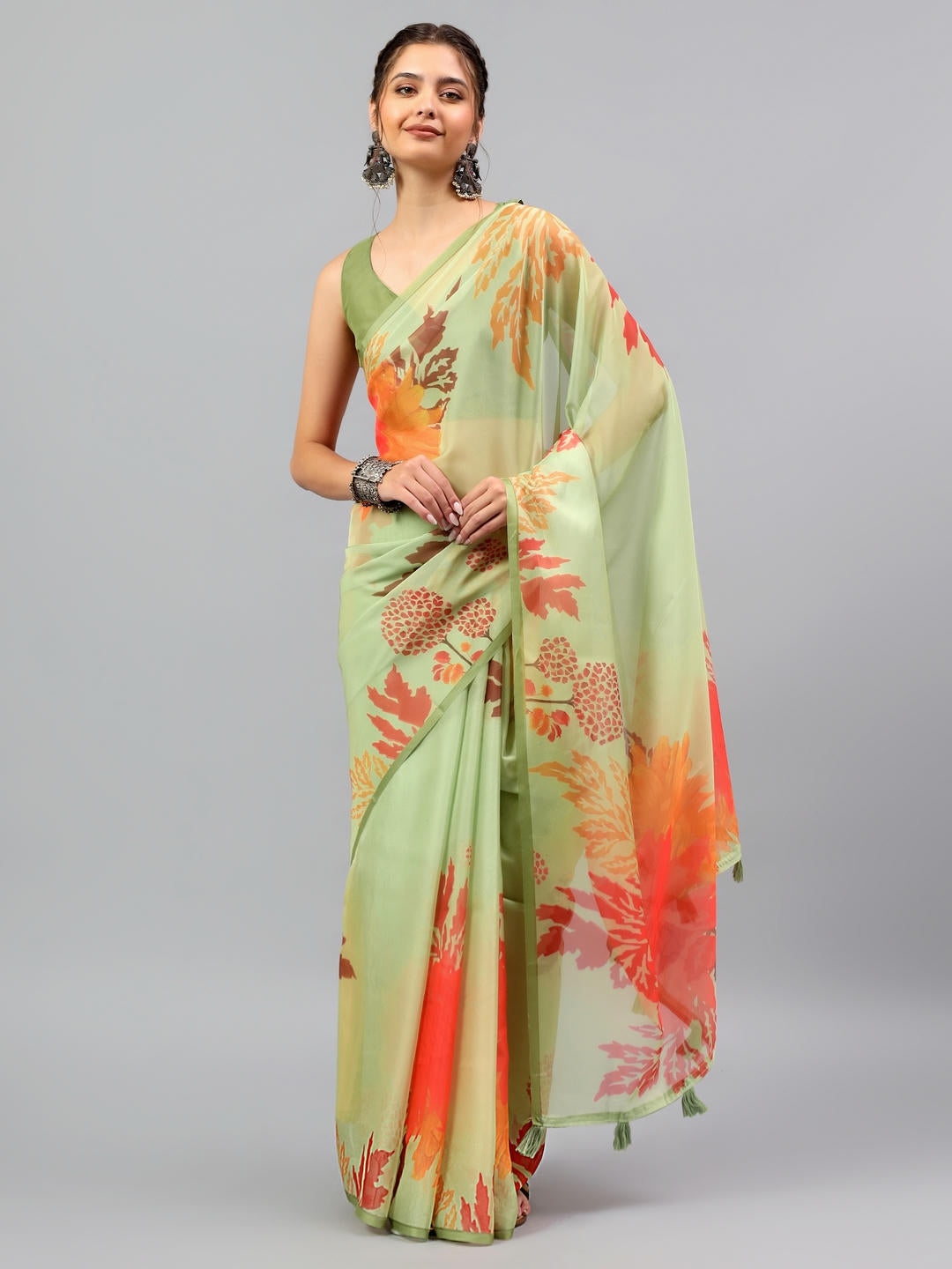 Samantha Mint Green Floral Printed Saree | Sheer Spring Drape