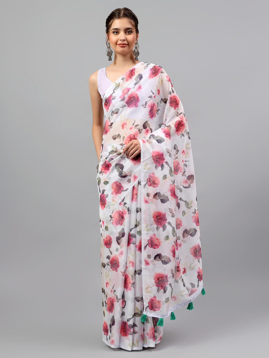 Samantha Light Purple Floral Printed Saree | Sheer Bold Rose Drape
