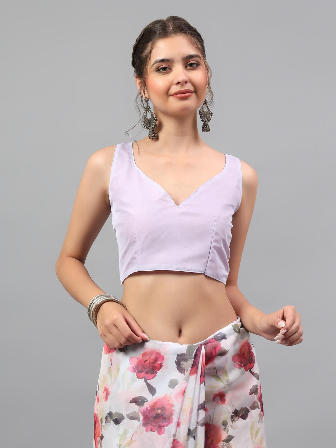 Samantha Light Purple Floral Printed Saree | Sheer Bold Rose Drape