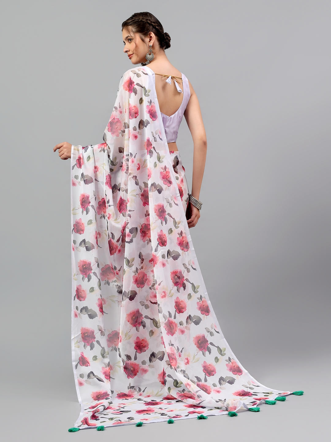 Samantha Light Purple Floral Printed Saree | Sheer Bold Rose Drape