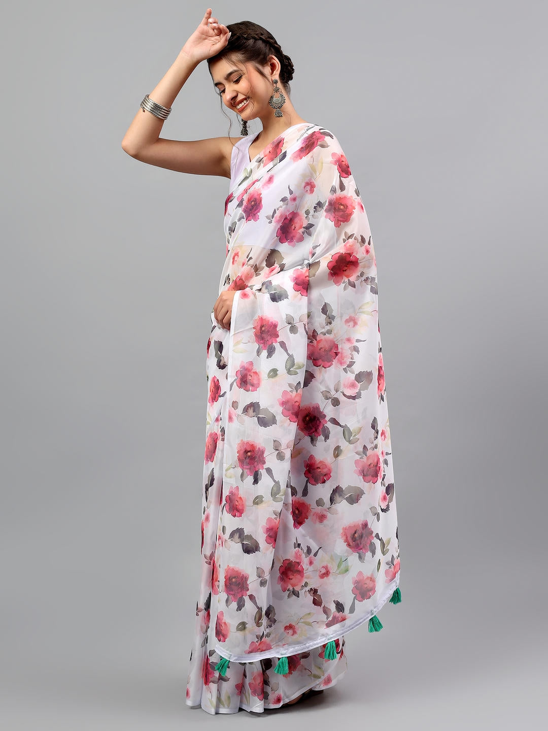 Samantha Light Purple Floral Printed Saree | Sheer Bold Rose Drape