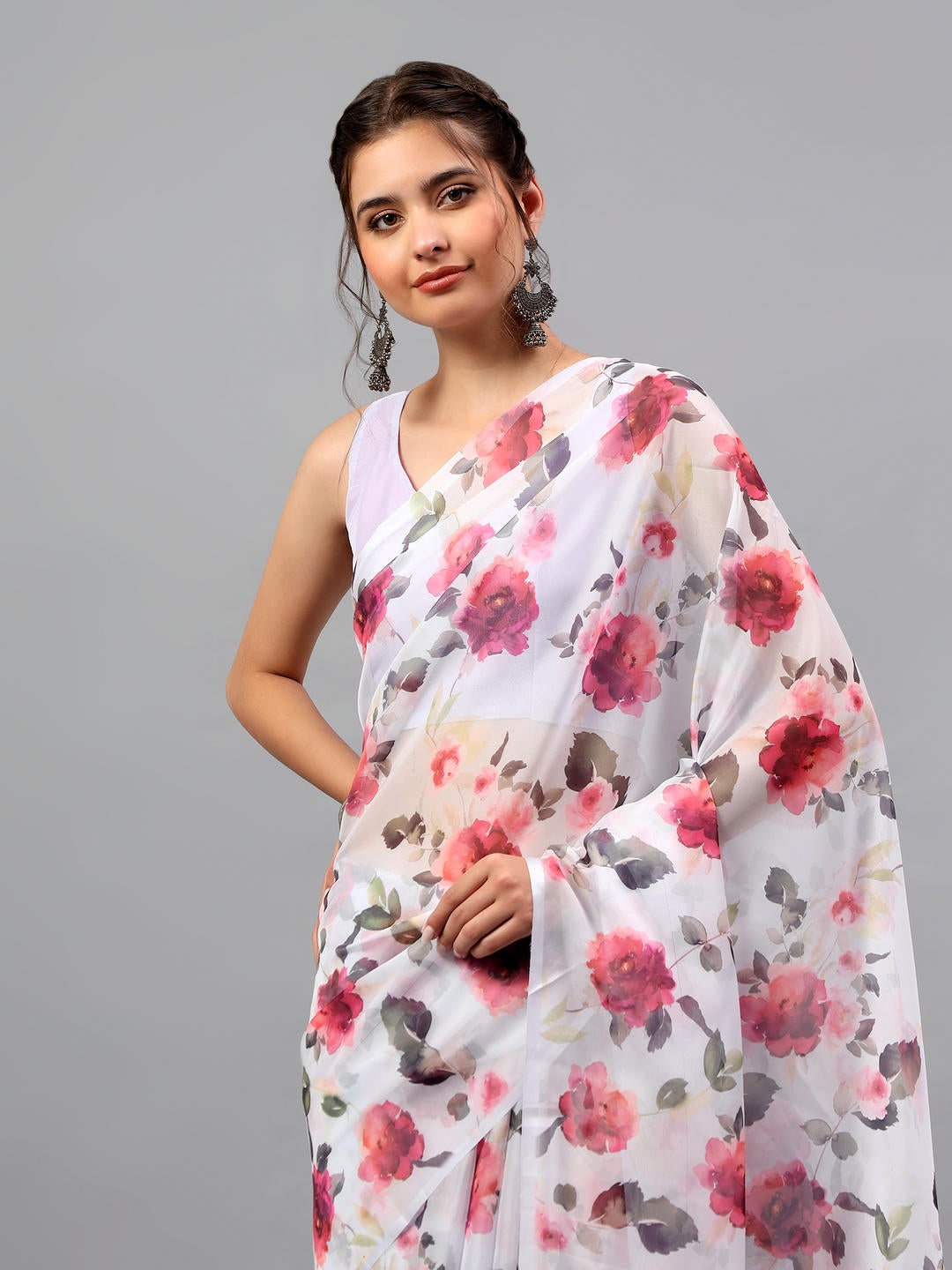 Samantha Light Purple Floral Printed Saree | Sheer Bold Rose Drape