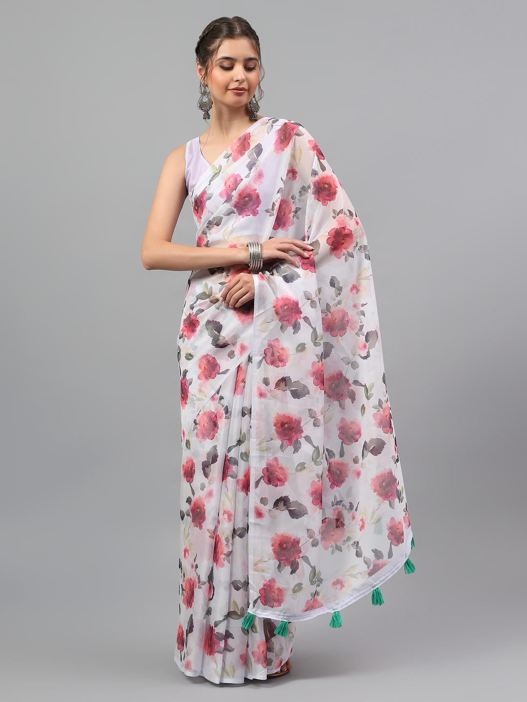Samantha Light Purple Floral Printed Saree | Sheer Bold Rose Drape