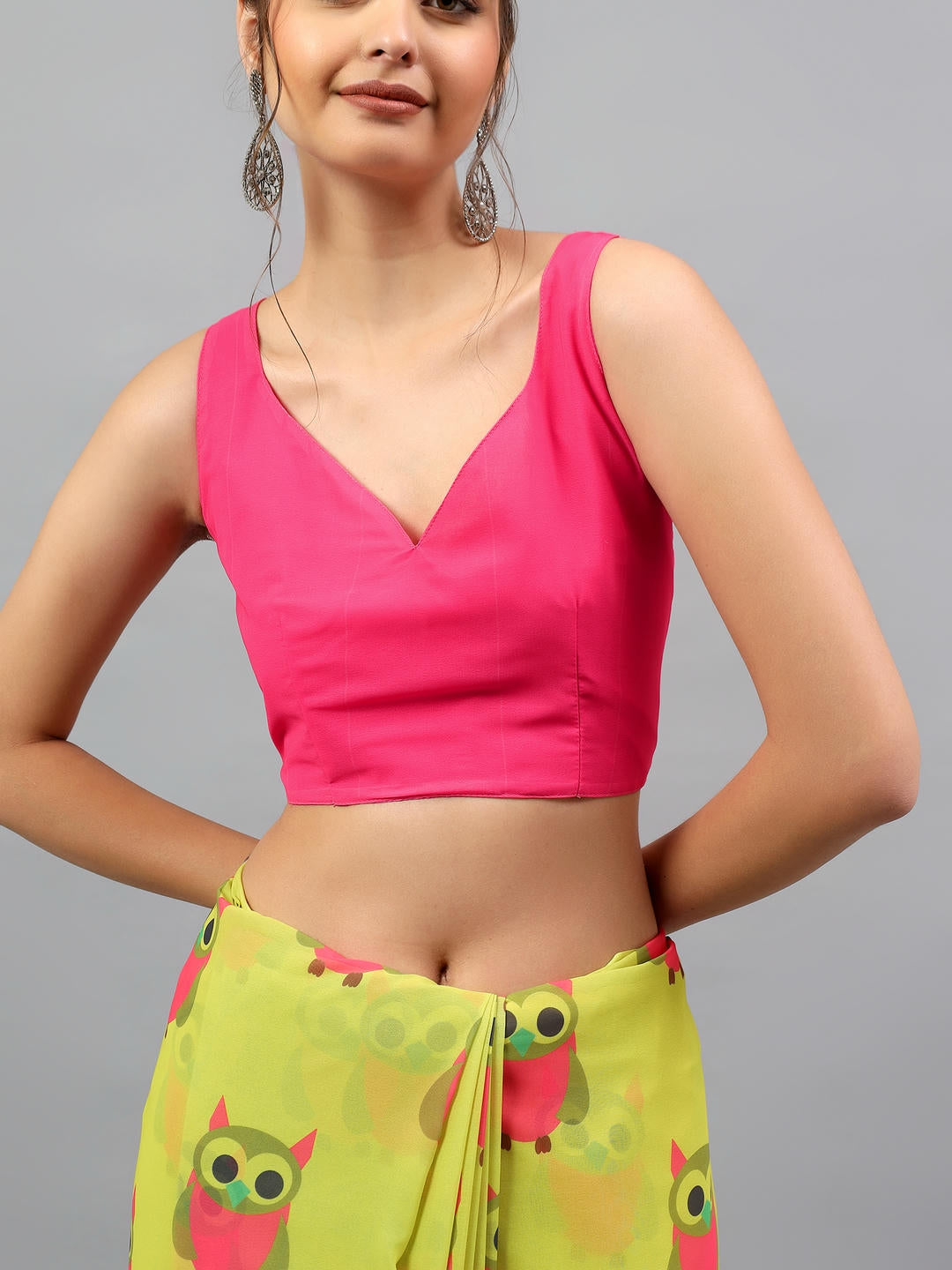 Samantha Lemon Green Faux Georgette Saree | Sunset Ombre Contrast