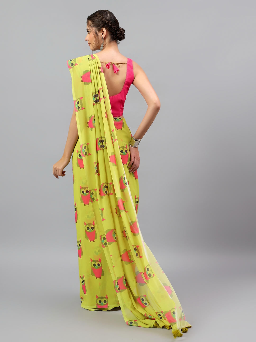 Samantha Lemon Green Faux Georgette Saree | Sunset Ombre Contrast